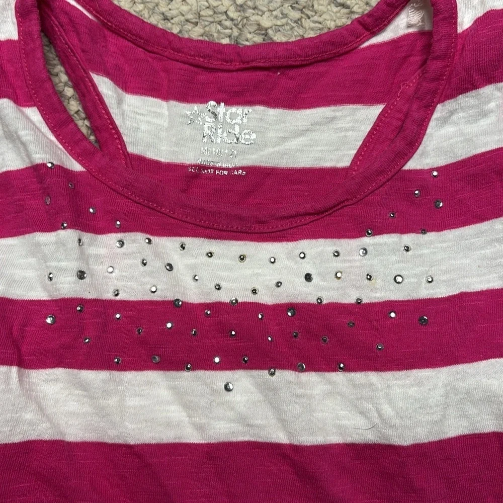 Star Ride Racer Back Pink & White Stripes Tee - Picture 2 of 4